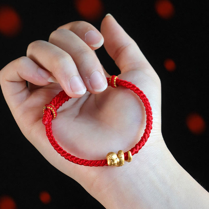 Braccialetto intrecciato con corda rossa dell'anno del serpente in argento sterling 999 fatto a mano Buddha Stones