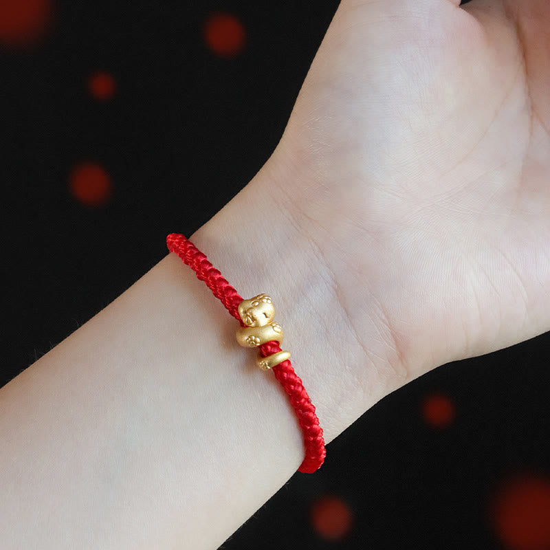 Braccialetto intrecciato con corda rossa dell'anno del serpente in argento sterling 999 fatto a mano Buddha Stones