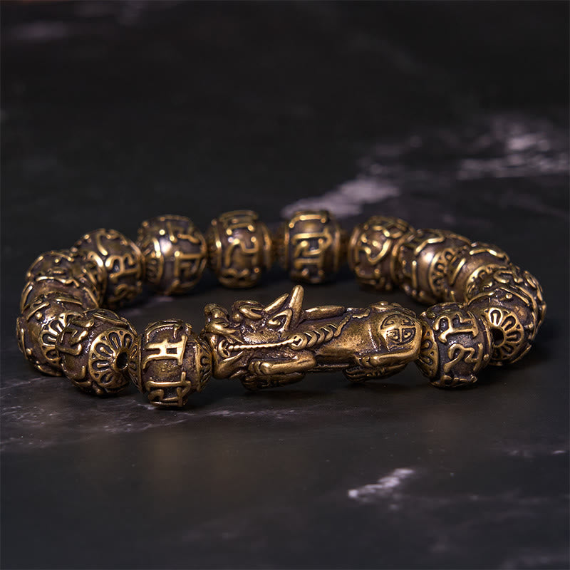 Buddha Stones Pi Xiu che trasportano il carattere Fu Sei parole vere 'om Mani Padme Hum' Braccialetto della ricchezza con perline di rame