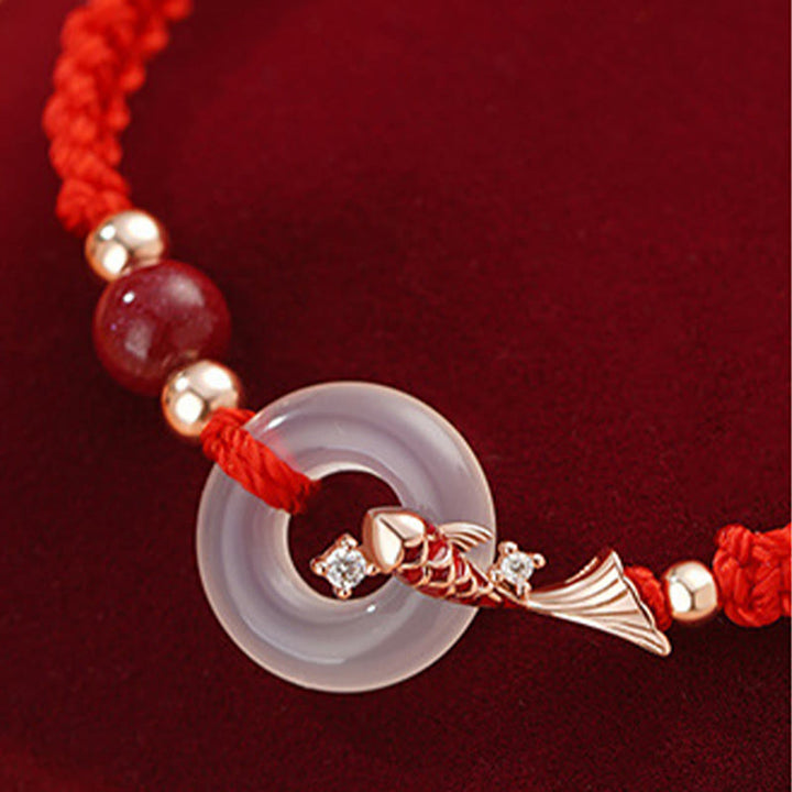 Braccialetto di coppia positivo in argento sterling 925 con fibbia della pace in calcedonio fatto a mano con Buddha Stones e pesce koi