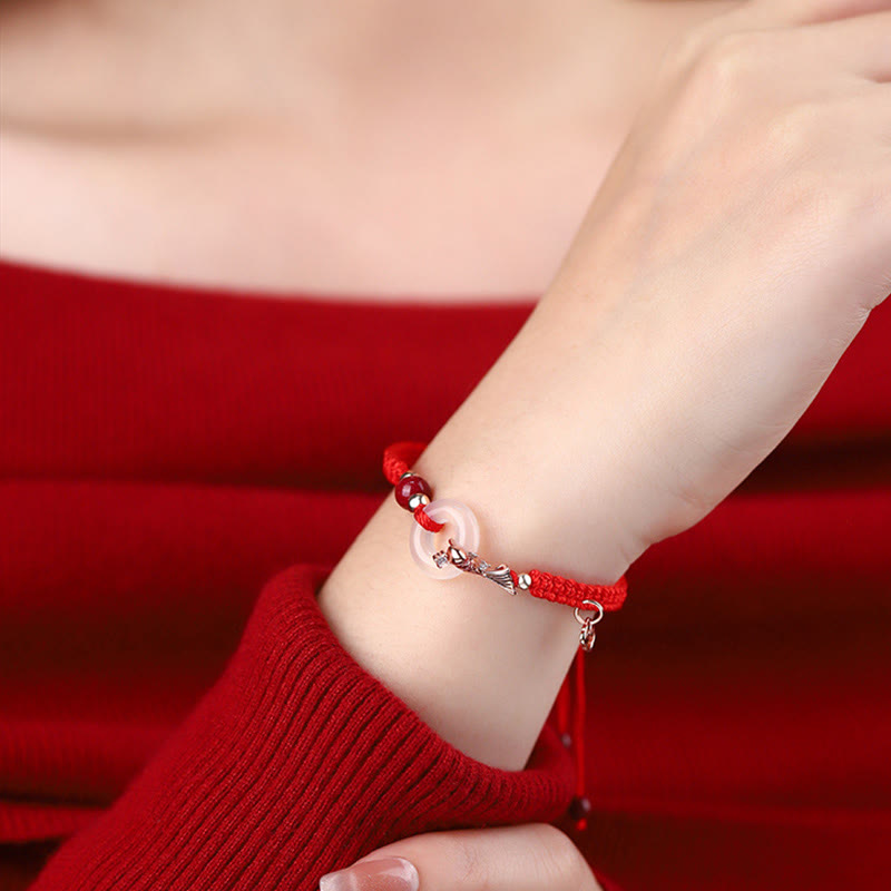 Braccialetto di coppia positivo in argento sterling 925 con fibbia della pace in calcedonio fatto a mano con Buddha Stones e pesce koi