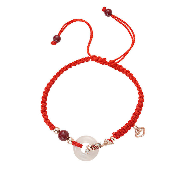 Braccialetto di coppia positivo in argento sterling 925 con fibbia della pace in calcedonio fatto a mano con Buddha Stones e pesce koi
