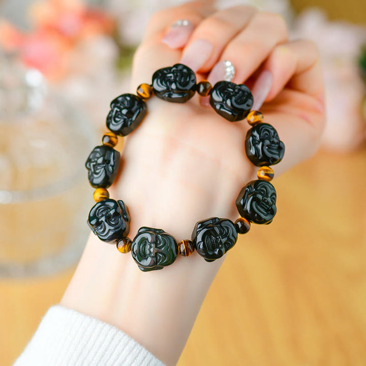 Bracciale Buddha Stones Rainbow Obsidian Laughing Buddha Positive Transformation