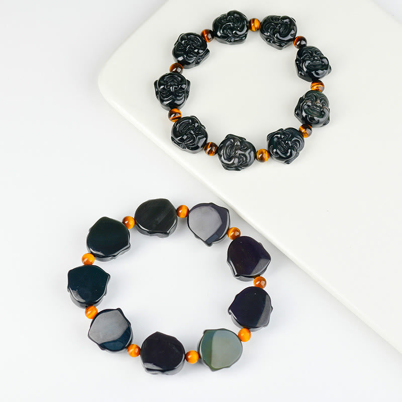 Bracciale Buddha Stones Rainbow Obsidian Laughing Buddha Positive Transformation