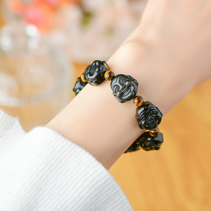 Bracciale Buddha Stones Rainbow Obsidian Laughing Buddha Positive Transformation