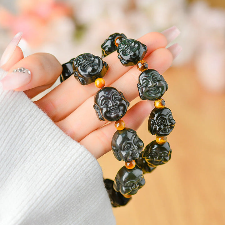Bracciale Buddha Stones Rainbow Obsidian Laughing Buddha Positive Transformation