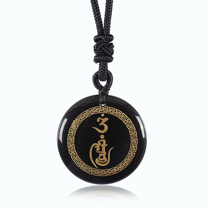 Buddha Stones Modello Svastica Vajra Protezione Mantra Naturale Vari Cristallo Ossidiana Nera Collana Pendente Purificazione