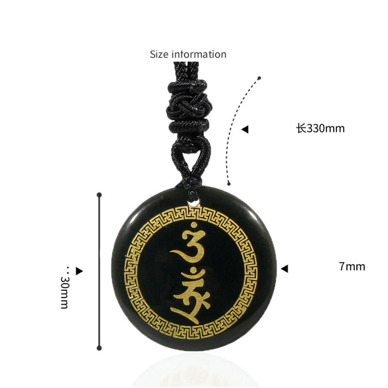 Buddha Stones che circondano il modello della svastica Vajra Protezione Mantra Naturale Vari cristalli Ossidiana nera Collana pendente