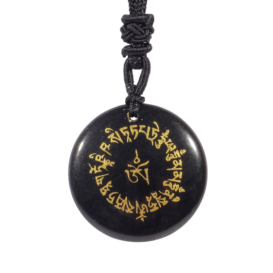 Buddha Stones Fortuna Mantra Naturale Vari Cristallo Ossidiana Nera Collana Pendente di Realizzazione - Ossidiana nera - image 0