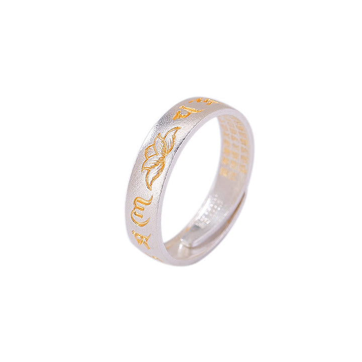 Anello regolabile dell'illuminazione Buddha Stones 999 Sterling Silver Lotus Six True Words 'om Mani Padme Hum'