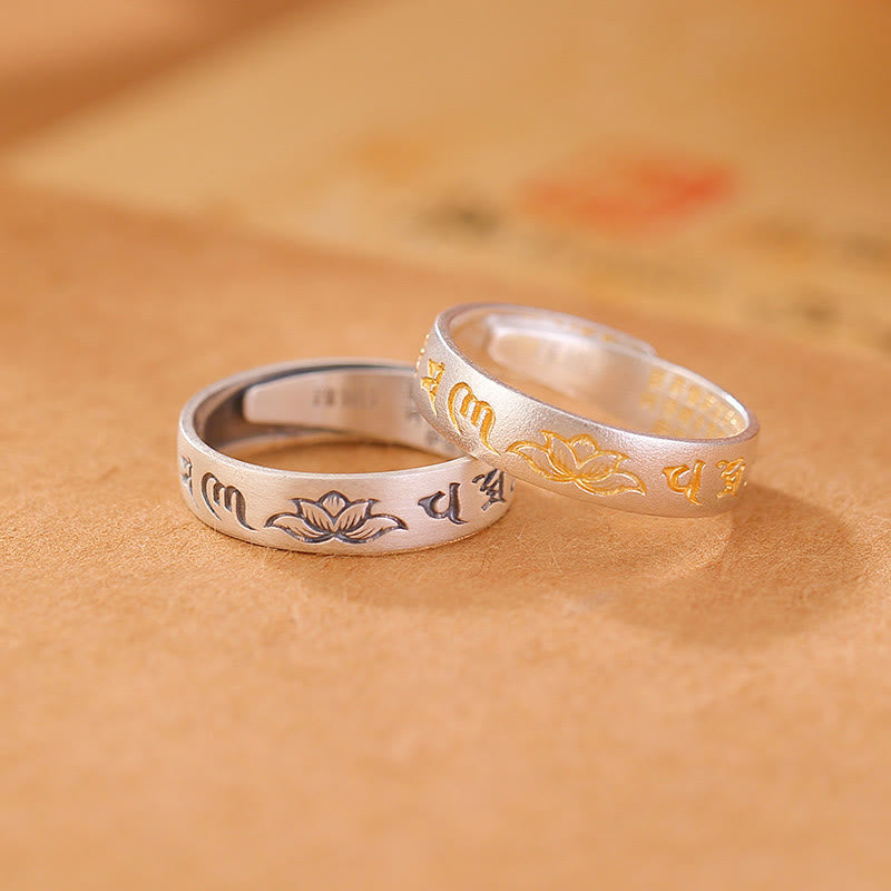 Anello regolabile dell'illuminazione Buddha Stones 999 Sterling Silver Lotus Six True Words 'om Mani Padme Hum' - image 0
