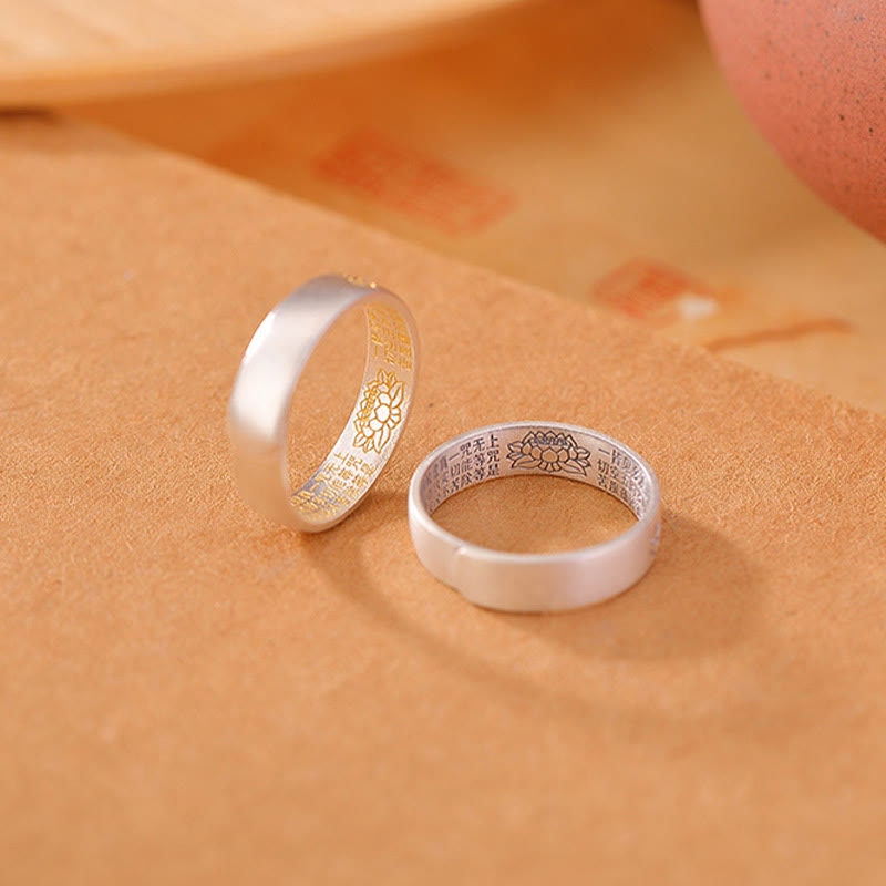 Anello regolabile dell'illuminazione Buddha Stones 999 Sterling Silver Lotus Six True Words 'om Mani Padme Hum'
