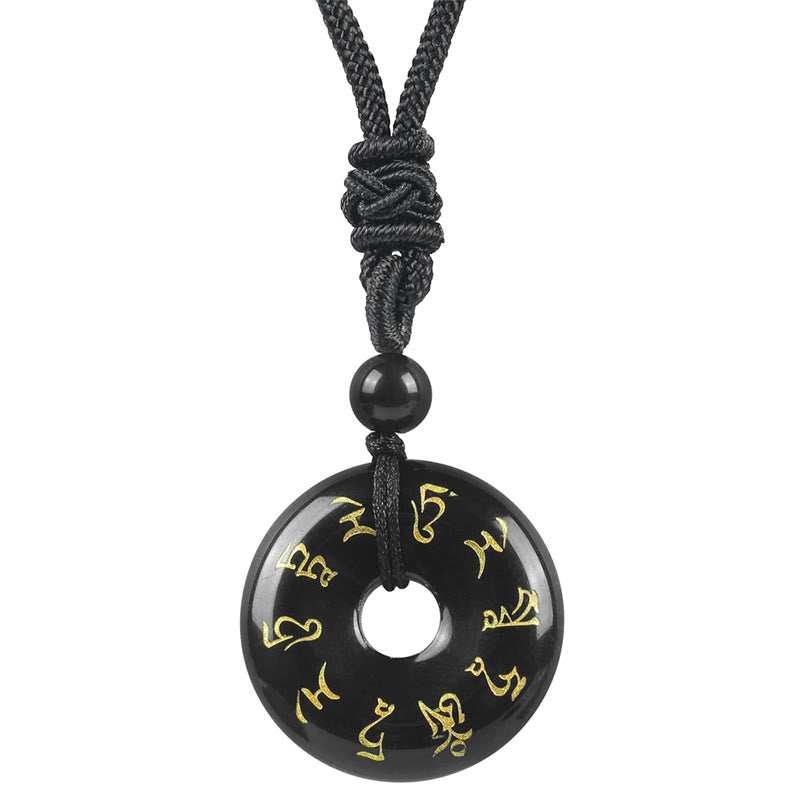 Buddha Stones Tara verde Mantra naturale vari cristalli ossidiana nera collana pendente