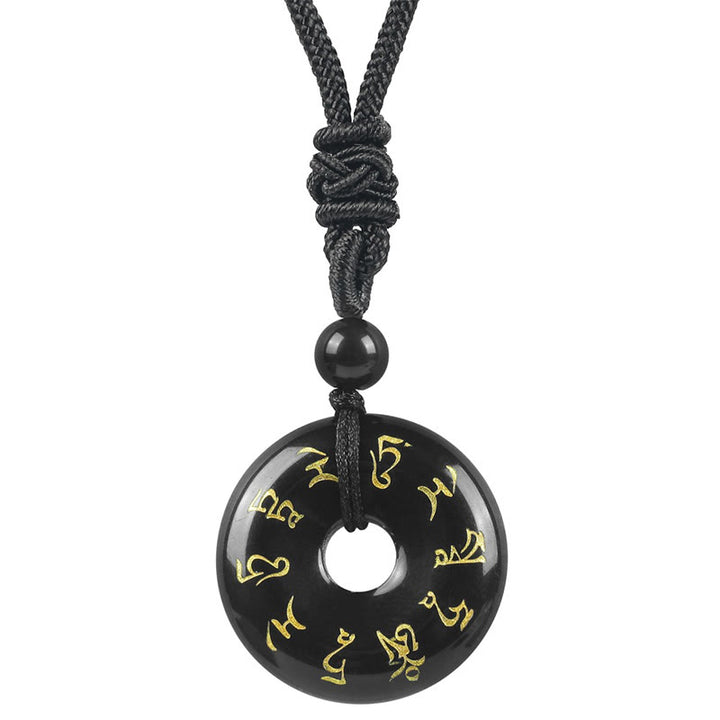 Buddha Stones Tara verde Mantra naturale vari cristalli ossidiana nera collana pendente