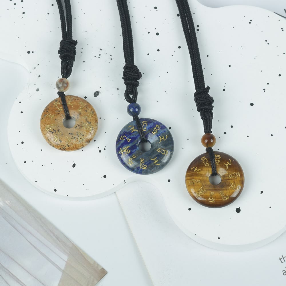 Buddha Stones Tara verde Mantra naturale vari cristalli ossidiana nera collana pendente