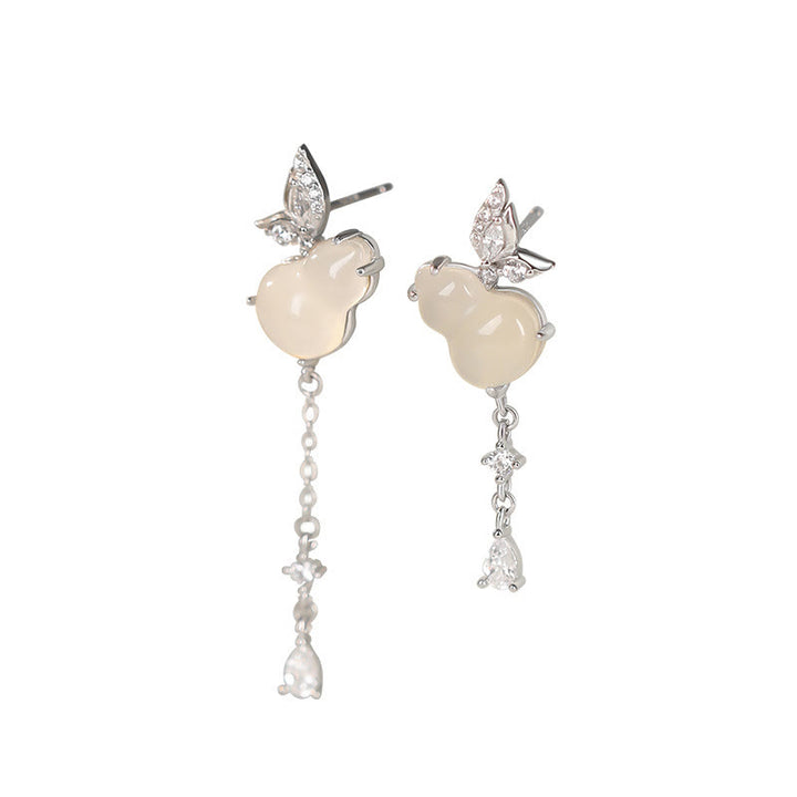 Orecchini a forma di zucca a farfalla in argento sterling 925 Buddha Stones , giada Hetian, magnolia, calcedonio