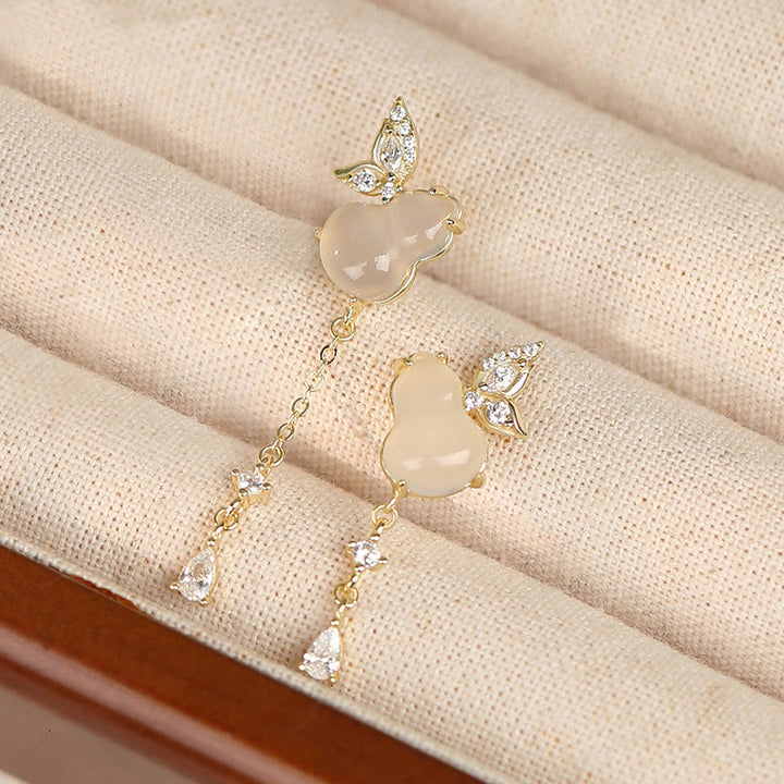 Orecchini a forma di zucca a farfalla in argento sterling 925 Buddha Stones , giada Hetian, magnolia, calcedonio
