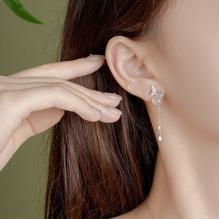 Orecchini a forma di zucca a farfalla in argento sterling 925 Buddha Stones , giada Hetian, magnolia, calcedonio