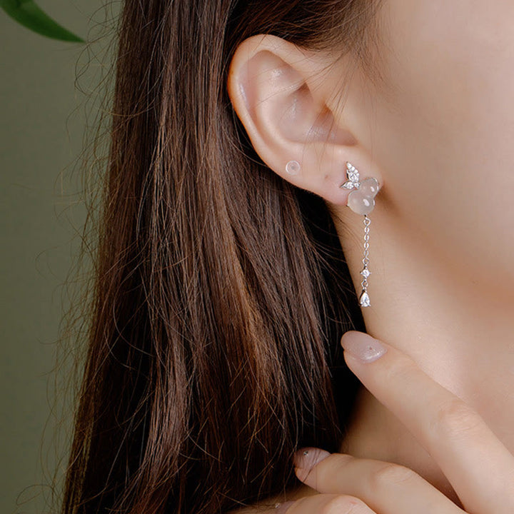 Orecchini a forma di zucca a farfalla in argento sterling 925 Buddha Stones , giada Hetian, magnolia, calcedonio