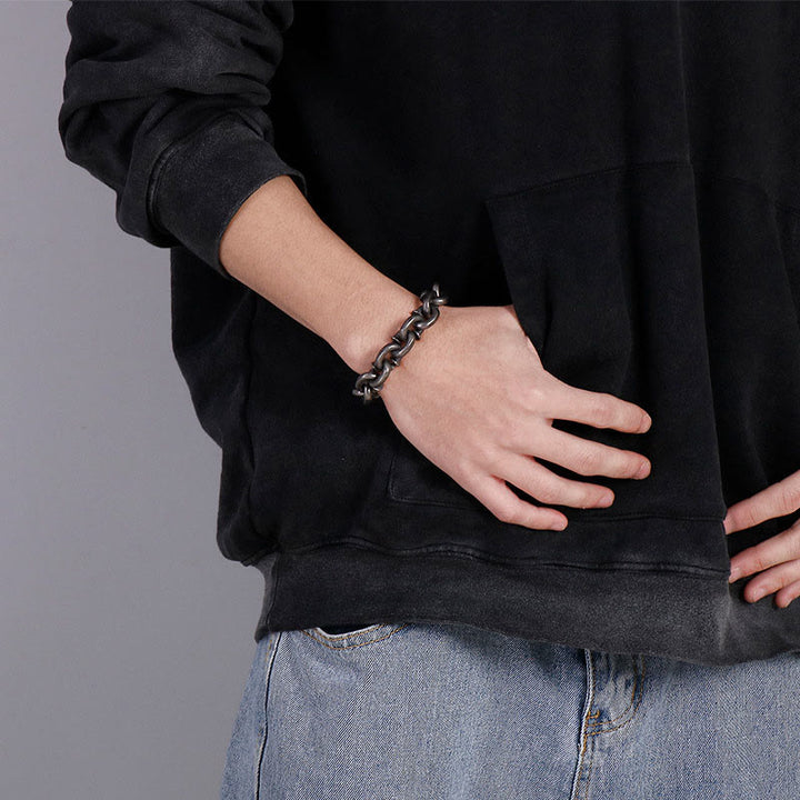 Bracciale Buddha Stones Square Rivets Titanium Steel Good Luck Balance