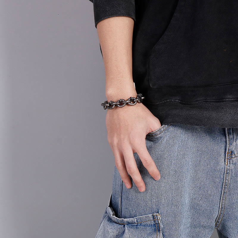 Bracciale Buddha Stones Square Rivets Titanium Steel Good Luck Balance