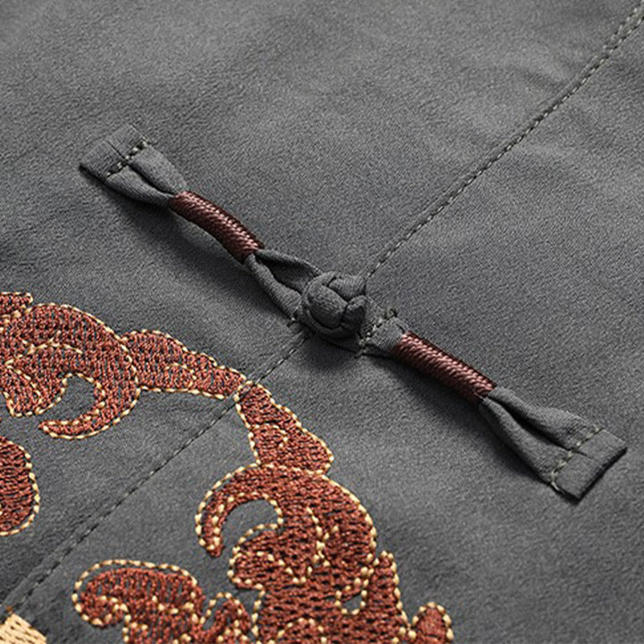 Buddha Stones Capodanno cinese ricamato Fu Tang Suit Hanfu manica lunga Top Pantaloni Abbigliamento Uomo Set - image 7