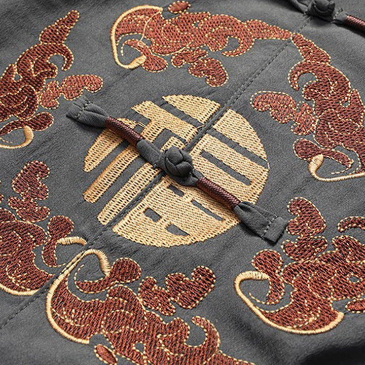 Buddha Stones Capodanno cinese ricamato Fu Tang Suit Hanfu manica lunga Top Pantaloni Abbigliamento Uomo Set - image 9