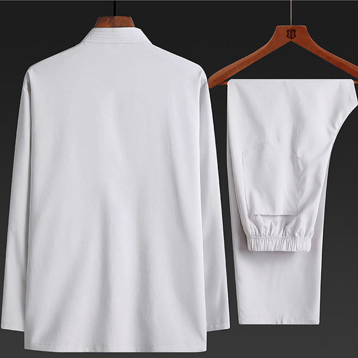 Buddha Stones Capodanno cinese Drago ricamato Rana-bottoni Tang Suit Hanfu tradizionale uniforme Top manica lunga Pantaloni Abbigliamento Uomo Set - image 6