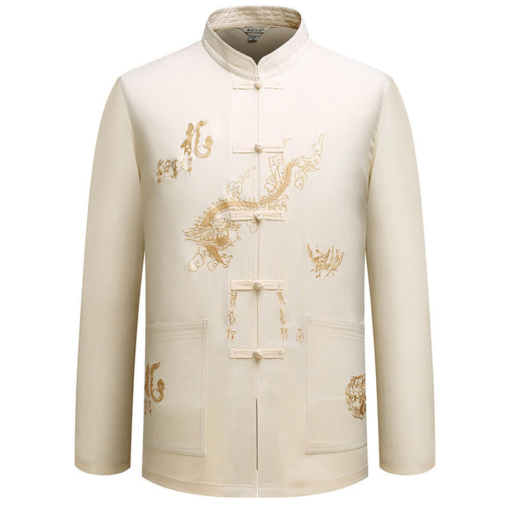 Buddha Stones Capodanno cinese Drago ricamato Rana-bottoni Tang Suit Hanfu tradizionale uniforme Top manica lunga Pantaloni Abbigliamento Uomo Set