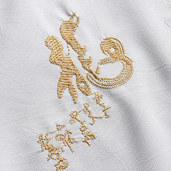Buddha Stones Capodanno cinese Drago ricamato Rana-bottoni Tang Suit Hanfu tradizionale uniforme Top manica lunga Pantaloni Abbigliamento Uomo Set