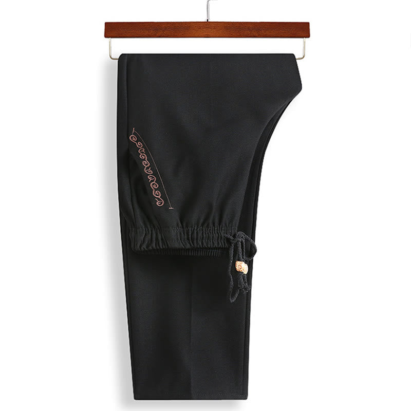 Buddha Stones Capodanno cinese ricamato Tang Suit Hanfu tradizionale uniforme manica lunga Top Pantaloni Abbigliamento Uomo Set