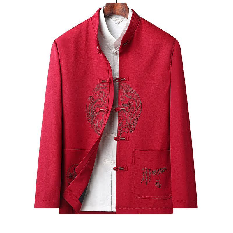 Buddha Stones Capodanno cinese ricamato Tang Suit Hanfu tradizionale uniforme manica lunga Top Pantaloni Abbigliamento Uomo Set