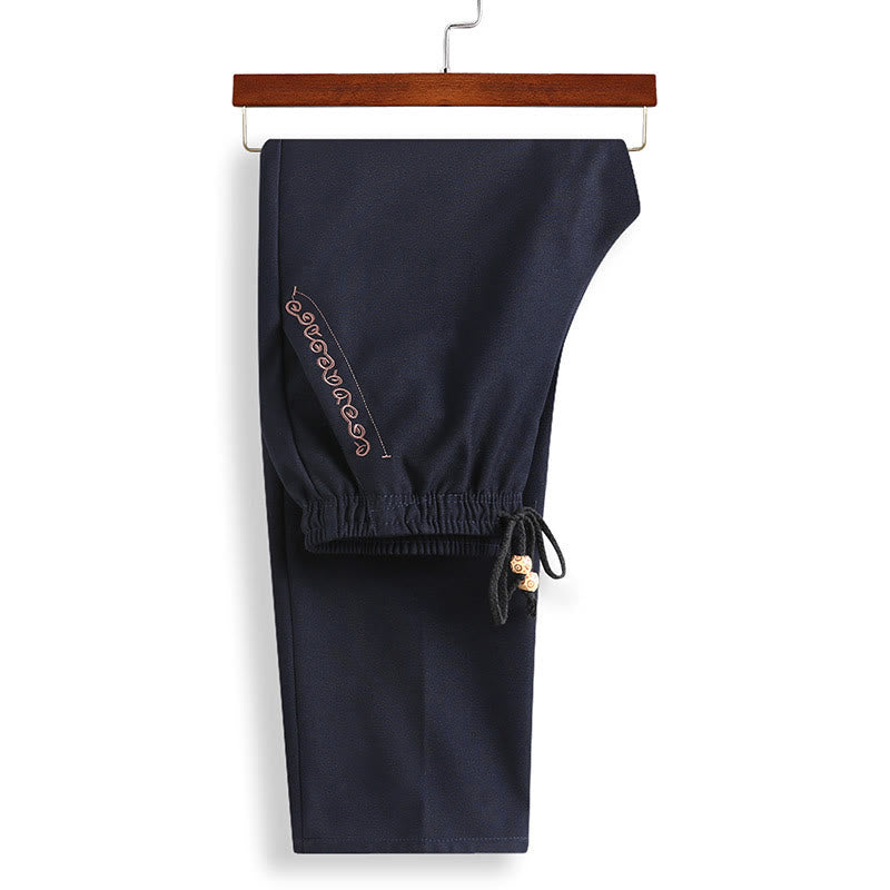 Buddha Stones Capodanno cinese ricamato Tang Suit Hanfu tradizionale uniforme manica lunga Top Pantaloni Abbigliamento Uomo Set
