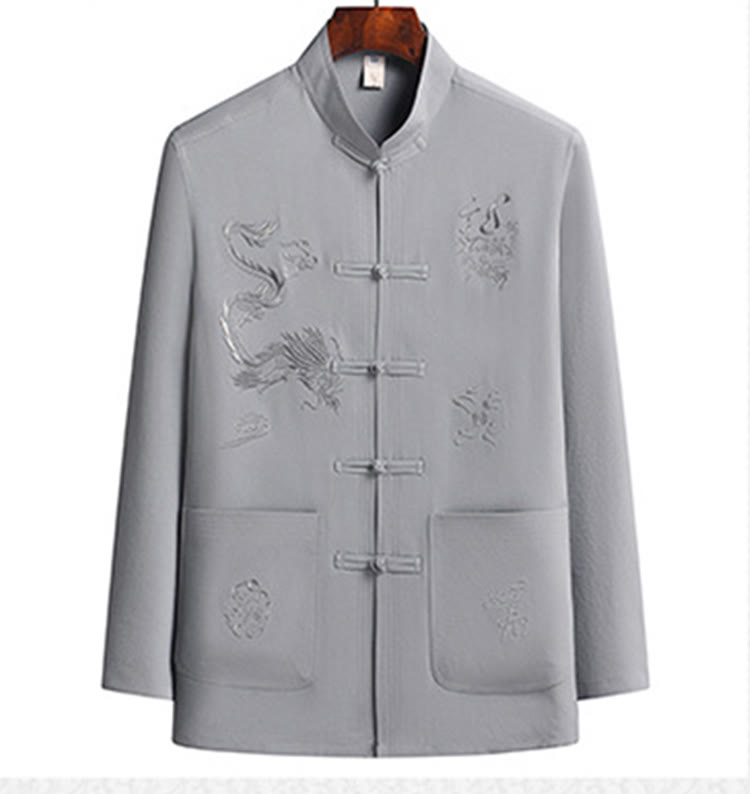 Buddha Stones Capodanno cinese Drago ricamato Rana-bottoni Tang Suit Hanfu Manica lunga Top Pantaloni Abbigliamento Uomo Set