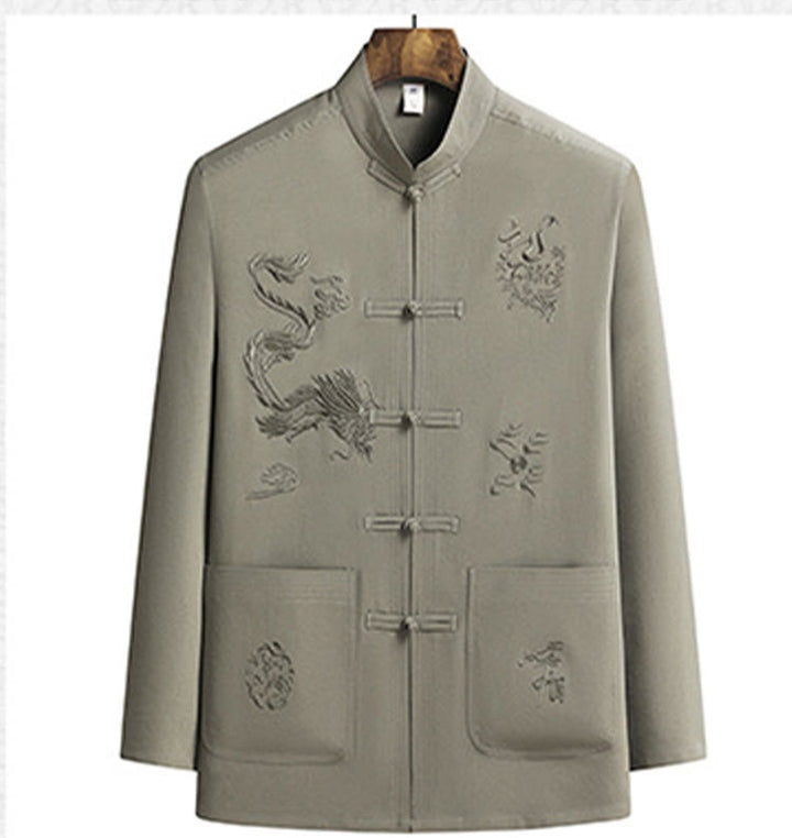 Buddha Stones Capodanno cinese Drago ricamato Rana-bottoni Tang Suit Hanfu Manica lunga Top Pantaloni Abbigliamento Uomo Set