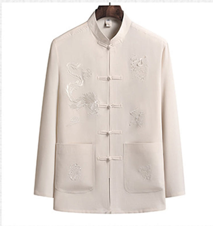 Buddha Stones Capodanno cinese Drago ricamato Rana-bottoni Tang Suit Hanfu Manica lunga Top Pantaloni Abbigliamento Uomo Set - image 18