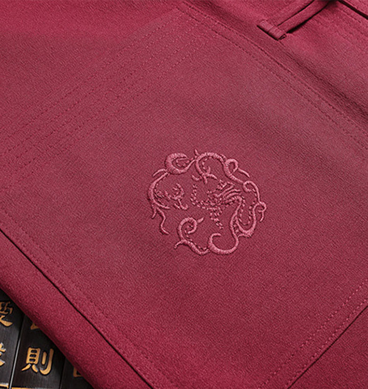 Buddha Stones Capodanno cinese Drago ricamato Rana-bottoni Tang Suit Hanfu Manica lunga Top Pantaloni Abbigliamento Uomo Set