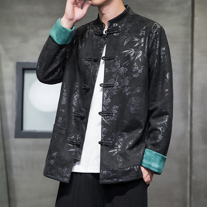 Buddha Stones Capodanno cinese vestiti fiori bambù tinta unita polsino rana-bottoni Tang Suit cotone giacca camicia da uomo con tasche - image 29