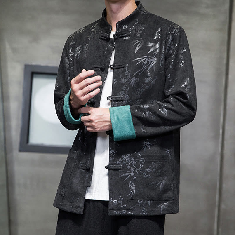 Buddha Stones Capodanno cinese vestiti fiori bambù tinta unita polsino rana-bottoni Tang Suit cotone giacca camicia da uomo con tasche - image 31