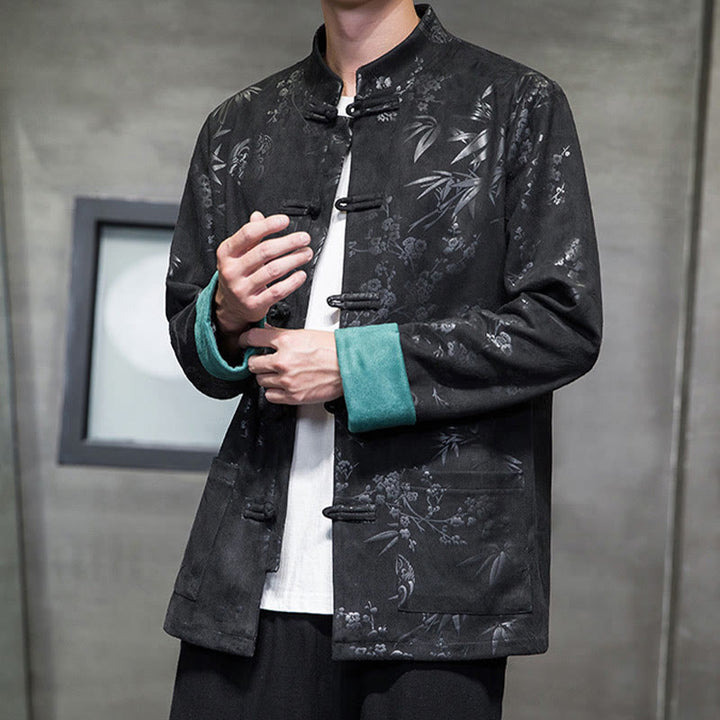 Buddha Stones Capodanno cinese vestiti fiori bambù tinta unita polsino rana-bottoni Tang Suit cotone giacca camicia da uomo con tasche - image 31