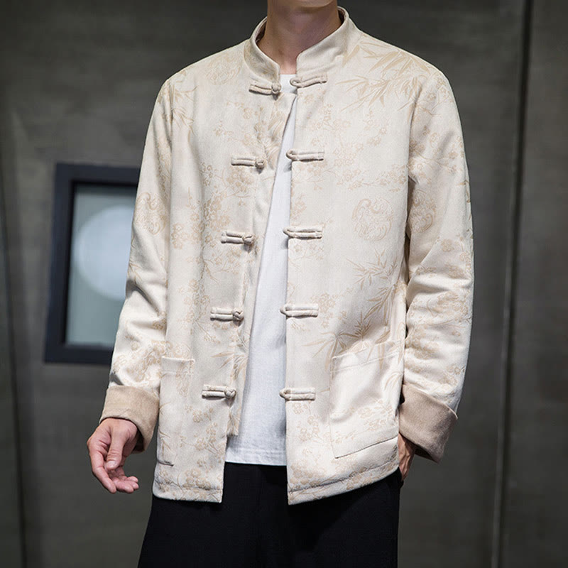 Buddha Stones Capodanno cinese vestiti fiori bambù tinta unita polsino rana-bottoni Tang Suit cotone giacca camicia da uomo con tasche - image 46