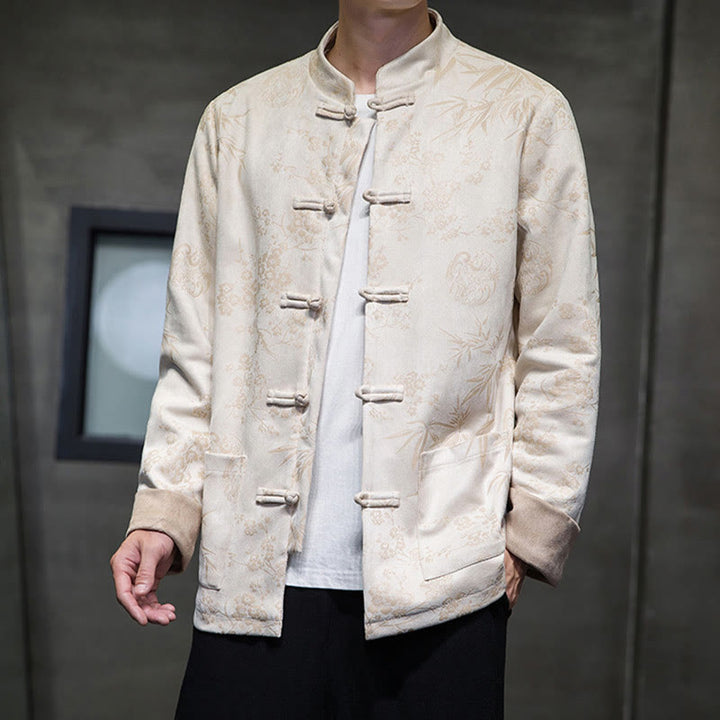 Buddha Stones Capodanno cinese vestiti fiori bambù tinta unita polsino rana-bottoni Tang Suit cotone giacca camicia da uomo con tasche - image 46