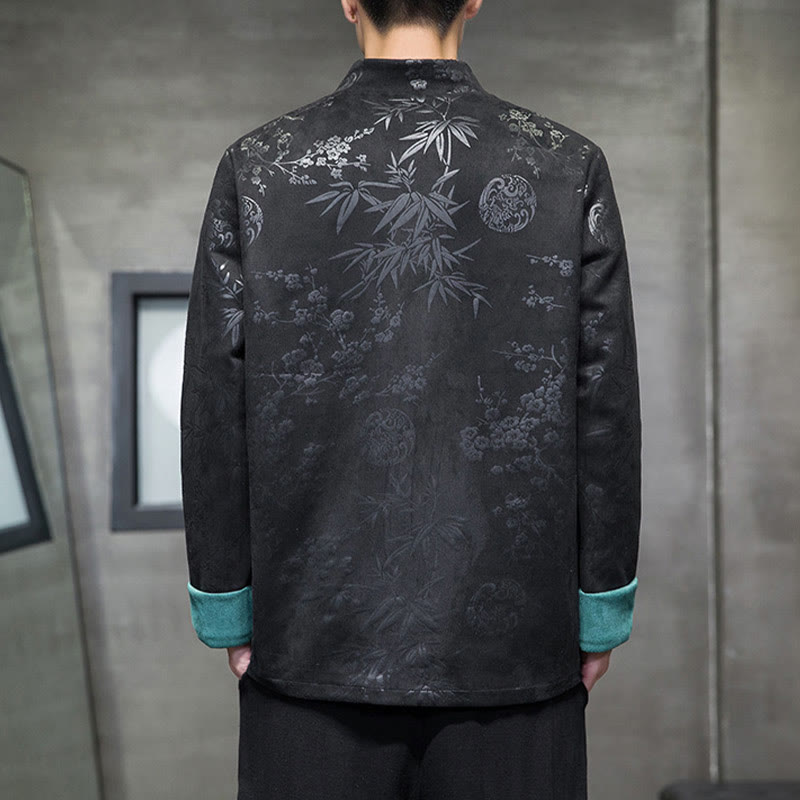 Buddha Stones Capodanno cinese vestiti fiori bambù tinta unita polsino rana-bottoni Tang Suit cotone giacca camicia da uomo con tasche - image 27