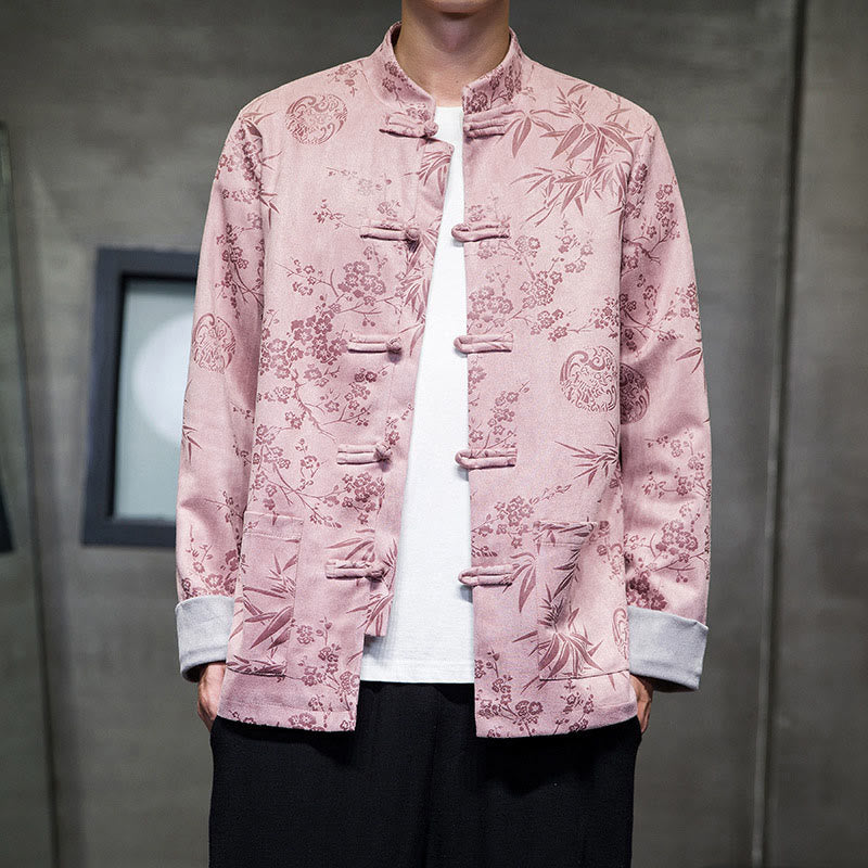 Buddha Stones Capodanno cinese vestiti fiori bambù tinta unita polsino rana-bottoni Tang Suit cotone giacca camicia da uomo con tasche - image 34