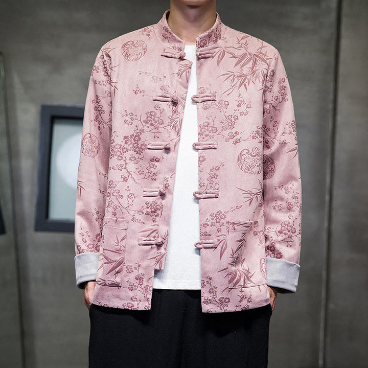 Buddha Stones Capodanno cinese vestiti fiori bambù tinta unita polsino rana-bottoni Tang Suit cotone giacca camicia da uomo con tasche - image 34