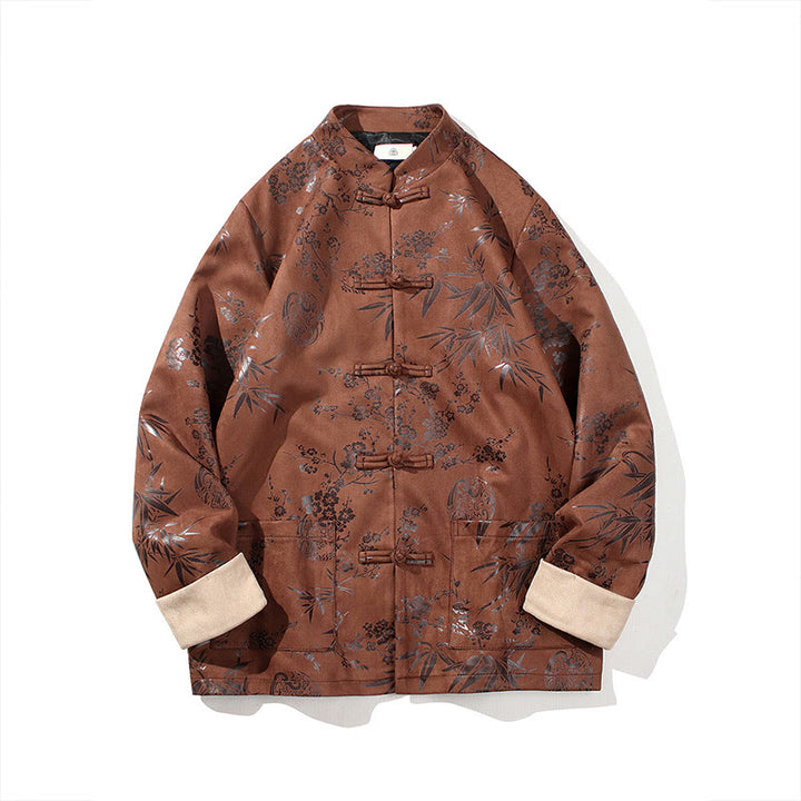 Buddha Stones Capodanno cinese vestiti fiori bambù tinta unita polsino rana-bottoni Tang Suit cotone giacca camicia da uomo con tasche