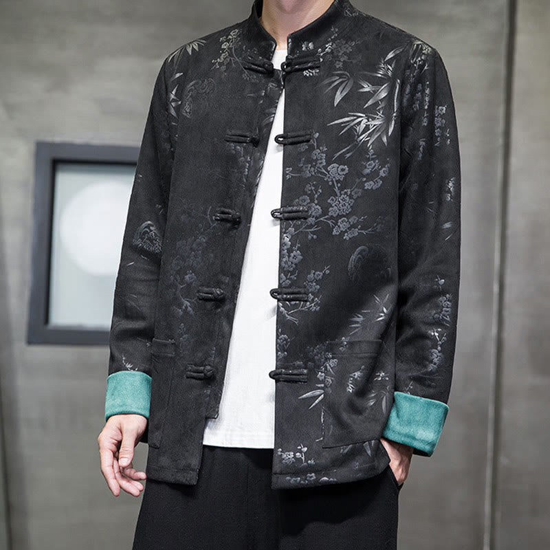 Buddha Stones Capodanno cinese vestiti fiori bambù tinta unita polsino rana-bottoni Tang Suit cotone giacca camicia da uomo con tasche - image 30