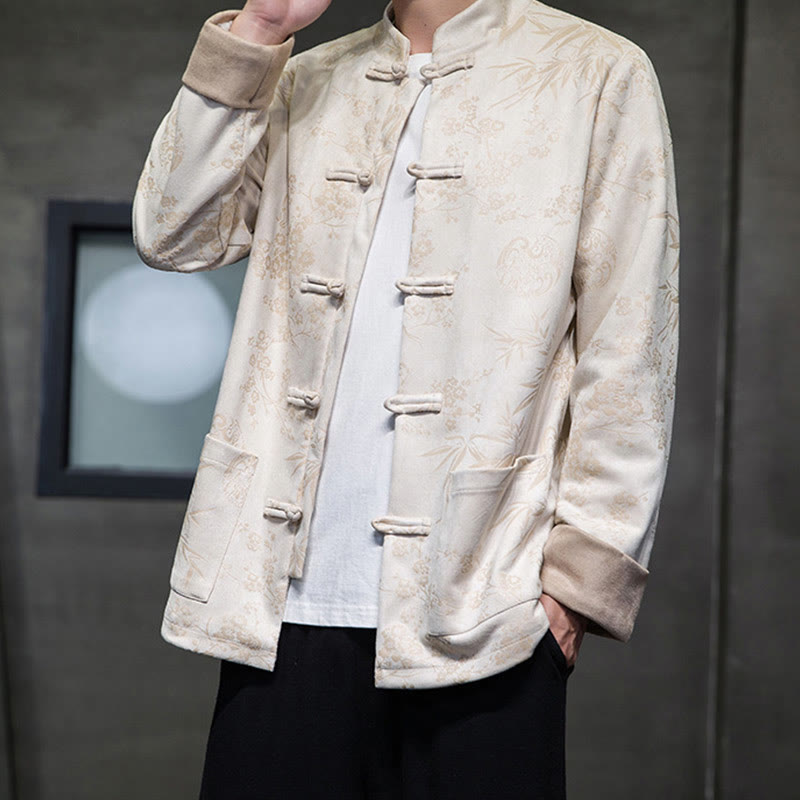 Buddha Stones Capodanno cinese vestiti fiori bambù tinta unita polsino rana-bottoni Tang Suit cotone giacca camicia da uomo con tasche - image 49