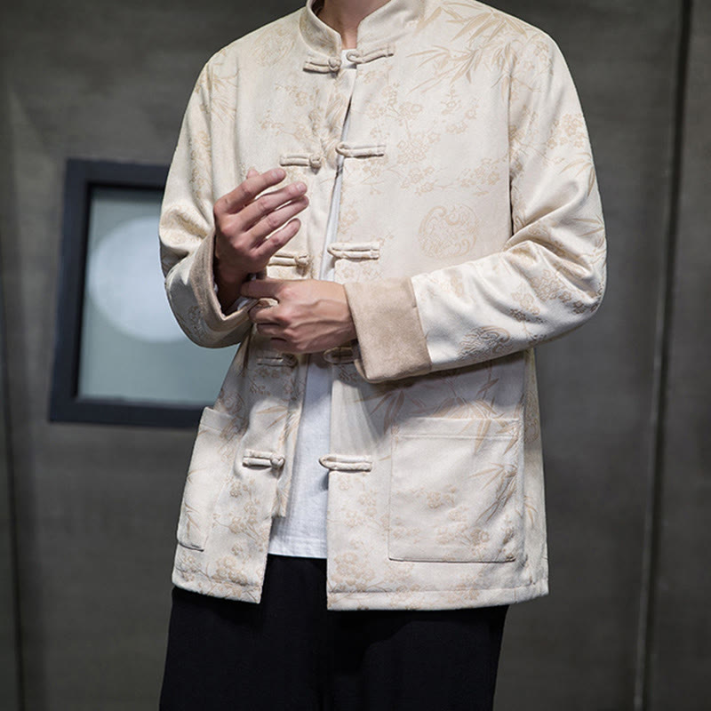 Buddha Stones Capodanno cinese vestiti fiori bambù tinta unita polsino rana-bottoni Tang Suit cotone giacca camicia da uomo con tasche - image 50