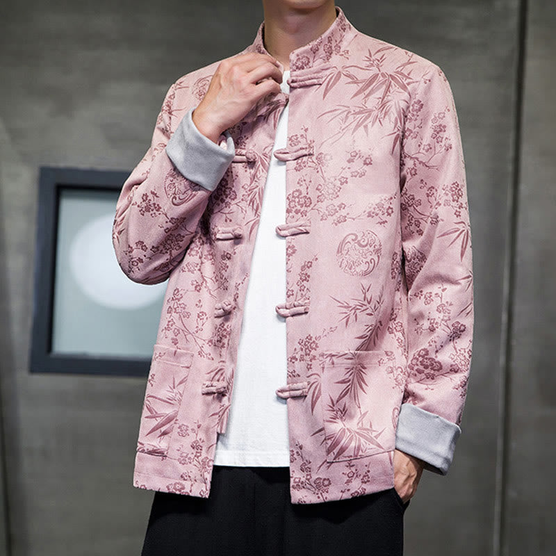 Buddha Stones Capodanno cinese vestiti fiori bambù tinta unita polsino rana-bottoni Tang Suit cotone giacca camicia da uomo con tasche - image 38
